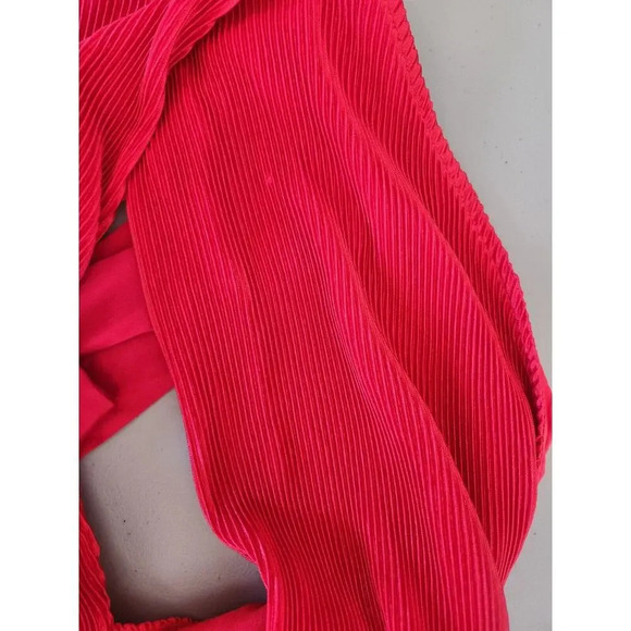 NWD By Anthropologie Plisse Pleated Open Back Halter Jumpsuit Size 6 Red 9C407 - Picture 13 of 14